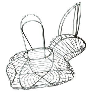 Vtg Wire Bunny Basket Moving Handles Egg Gathering Cottagecore Easter Decor